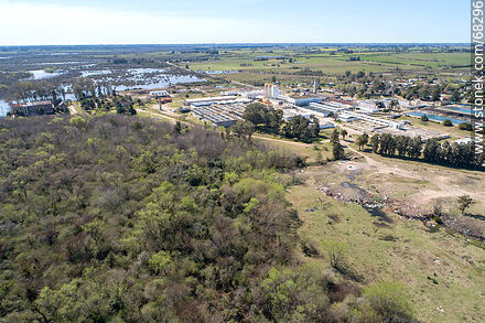 Aerial view of the town and OSE's water treatment plant - Department of Canelones - URUGUAY. Photo #68296