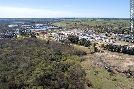 Aerial view of the town and OSE's water treatment plant - Department of Canelones - URUGUAY. Photo #68297