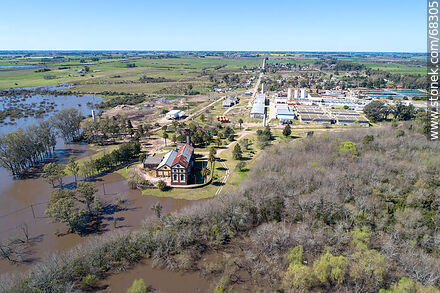 Aerial view of the town and OSE's water treatment plant - Department of Canelones - URUGUAY. Photo #68305