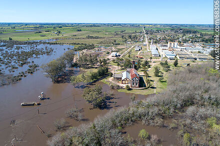 Aerial view of the town and OSE's water treatment plant - Department of Canelones - URUGUAY. Photo #68306