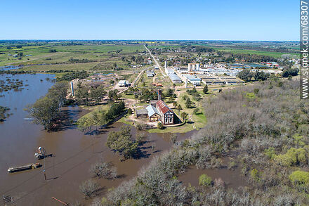 Aerial view of the town and OSE's water treatment plant - Department of Canelones - URUGUAY. Photo #68307