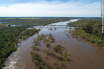 Aerial view of Route 11 over the swollen Santa Lucia River - Department of Canelones - URUGUAY. Photo #68334