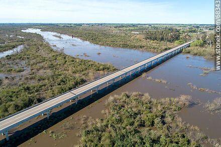 Aerial view of Route 11 over the swollen Santa Lucia River - Department of Canelones - URUGUAY. Photo #68343