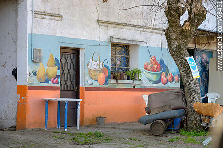 Mural with farm motifs on the front of a house - Department of Florida - URUGUAY. Photo #68451
