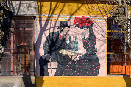 Mural con dama y caballero sentados a una mesa - Departamento de Florida - URUGUAY. Foto No. 68464