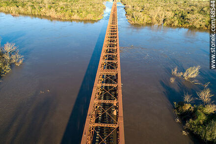 Aerial view of the railroad bridge that crosses the Santa Lucía River. Border between Canelones and Florida - Department of Florida - URUGUAY. Photo #68544