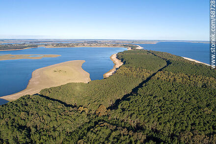 Aerial view of pine forests and beaches of San Gregorio de Polanco - Tacuarembo - URUGUAY. Photo #68728
