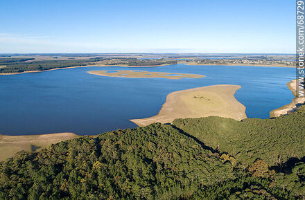 Aerial view of pine forests and beaches of San Gregorio de Polanco - Tacuarembo - URUGUAY. Photo #68729