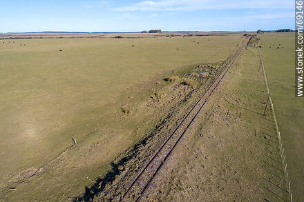 Aerial view of a straight section of railway to Montevideo - Durazno - URUGUAY. Photo #69146