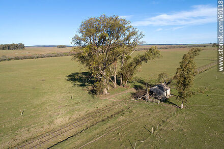 Aerial view of the old train stop at kilometer 269 - Durazno - URUGUAY. Photo #69118