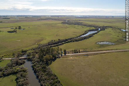 Aerial view of the camping on route 42. Bridge over Blanquillo stream - Durazno - URUGUAY. Photo #69105