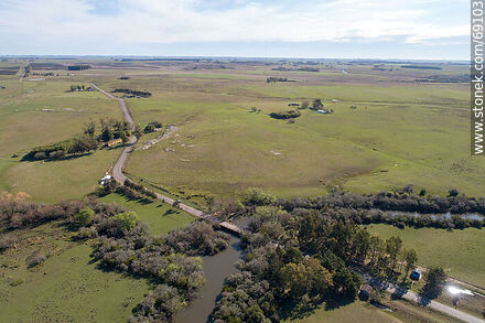 Aerial view of the camping on route 42. Bridge over Blanquillo stream - Durazno - URUGUAY. Photo #69103