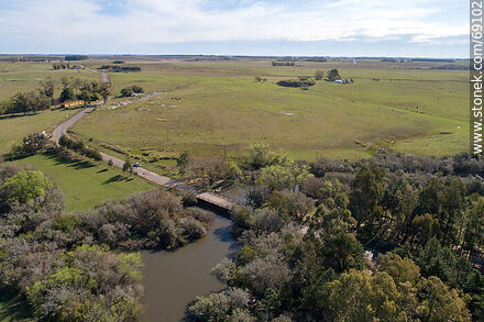 Aerial view of the camping on route 42. Bridge over Blanquillo stream - Durazno - URUGUAY. Photo #69102