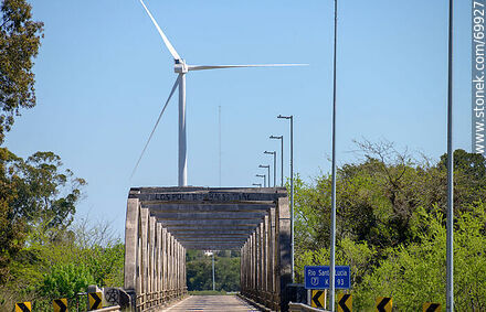 Bridge on Route 7 over the Santa Lucia River and wind energy mills - Department of Florida - URUGUAY. Photo #69927
