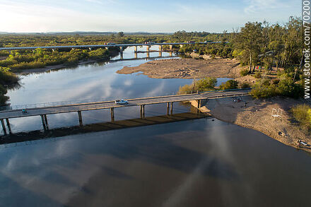 Aerial view of the road and rail bridges over the Olimar Chico River - Department of Treinta y Tres - URUGUAY. Photo #70200