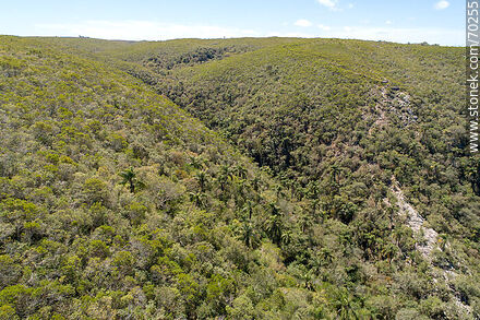 Vista aérea de un sector de la Quebrada de los Cuervos. Mirador - Departamento de Treinta y Tres - URUGUAY. Foto No. 70255