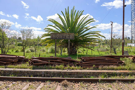 Montes railroad station. Poster. Stacked iron sleepers - Department of Canelones - URUGUAY. Photo #70567