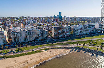 Aerial view of Pocitos beach and República del Perú promenade - Department of Montevideo - URUGUAY. Photo #70917