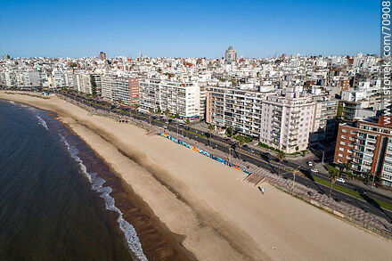 Aerial view of Pocitos beach and República del Perú promenade - Department of Montevideo - URUGUAY. Photo #70908