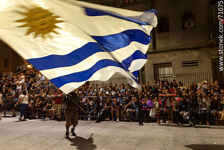 Llamadas parade 2018. Large Uruguayan flag in the parade - Department of Montevideo - URUGUAY. Photo #71075