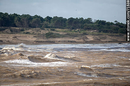 Oleaje con espuma en mar turbio - Departamento de Maldonado - URUGUAY. Foto No. 71195