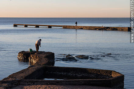 Pescadores en los muelles - Departamento de Montevideo - URUGUAY. Foto No. 72775