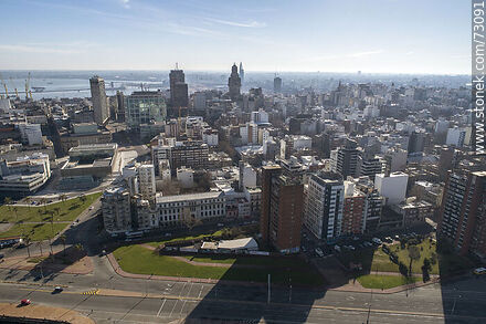Aerial view of Plaza España, CAF and Rambla Gran Bretaña - Department of Montevideo - URUGUAY. Photo #73091