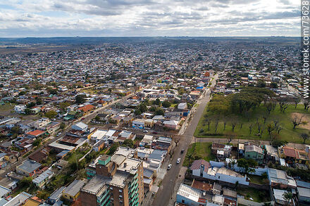 Aerial view of Don Pedro de Ceballos street and Plaza del Marco - Department of Rivera - URUGUAY. Photo #73628