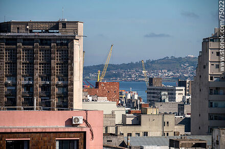 Part of the ANEP building, Min. Industria in Colonia and Libertador Avenue, Central Bank and the Cerro del Cerro fortress. - Department of Montevideo - URUGUAY. Photo #75022