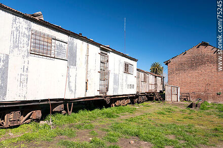 Estación de ferrocarril de San Ramón. Antiguos vagones de madera - Departamento de Canelones - URUGUAY. Foto No. 75245