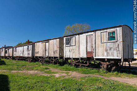 Estación de ferrocarril de San Ramón. Antiguos vagones de madera - Departamento de Canelones - URUGUAY. Foto No. 75246