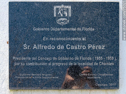 Plaque in honor of Alfredo Castro Pérez - Department of Florida - URUGUAY. Photo #75321