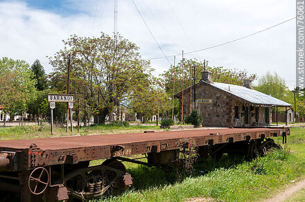 Sarandí Grande railroad station. Flat car in front of the station - Department of Florida - URUGUAY. Photo #76061