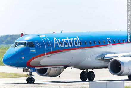 Austral Embraer 190 plane arriving at the terminal - Department of Canelones - URUGUAY. Photo #76619