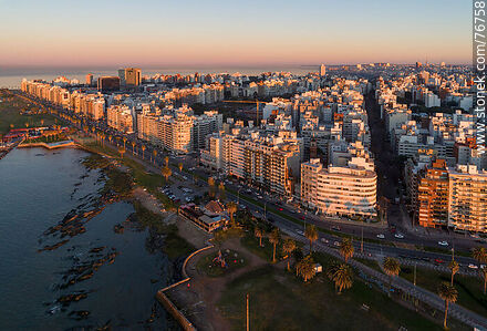 Aerial view of Rambla Gandhi in Punta Carretas at sunrise - Department of Montevideo - URUGUAY. Photo #76758