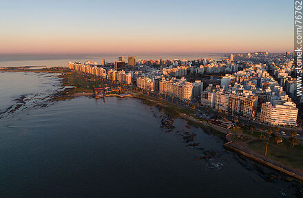 Aerial view of Rambla Gandhi in Punta Carretas at sunrise - Department of Montevideo - URUGUAY. Photo #76762