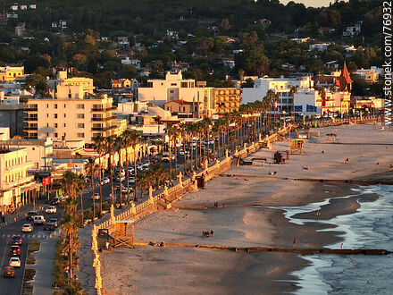 Aerial view of the beach, promenade and palm trees - Department of Maldonado - URUGUAY. Photo #76932