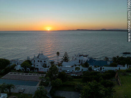 Aerial view of the sunset at Casapueblo - Punta del Este and its near resorts - URUGUAY. Photo #77060