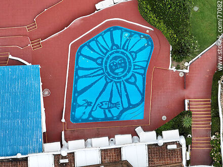 Vertical aerial view of Hotel Casapueblo - Punta del Este and its near resorts - URUGUAY. Photo #77082