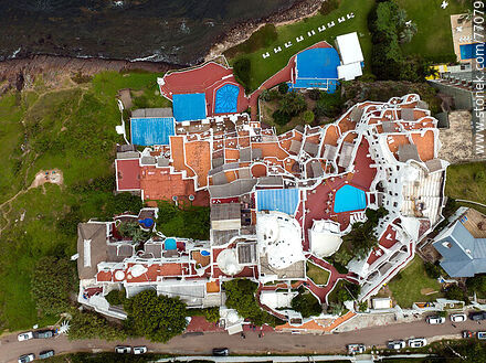 Vertical aerial view of Hotel Casapueblo - Punta del Este and its near resorts - URUGUAY. Photo #77079