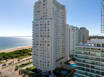 Aerial view of Millenium Tower towards the beach - Punta del Este and its near resorts - URUGUAY. Photo #77117