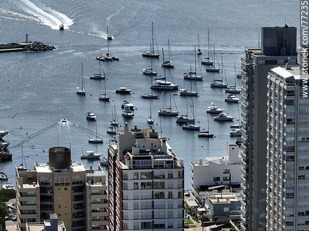 Vista aérea de veleros entre los edificios - Punta del Este y balnearios cercanos - URUGUAY. Foto No. 77235