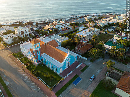Aerial view of the plaza in front of the lighthouse and La Candelaria church at sunrise - Punta del Este and its near resorts - URUGUAY. Photo #77223