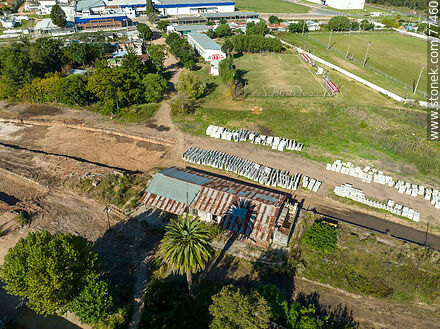 Aerial view of the reconstruction of railroad tracks for the UPM train (2022) - Department of Canelones - URUGUAY. Photo #77460
