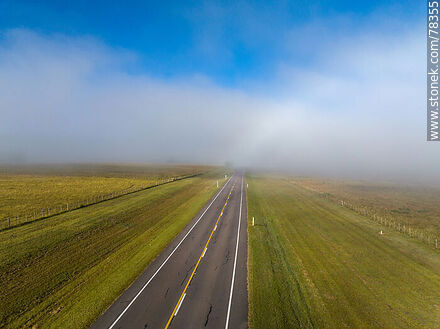 Aerial view of abundant morning mist over route 8 - Department of Treinta y Tres - URUGUAY. Photo #78355