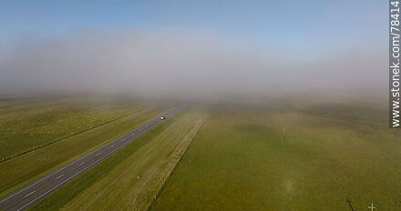 Aerial view of morning haze over route 8 - Department of Treinta y Tres - URUGUAY. Photo #78414