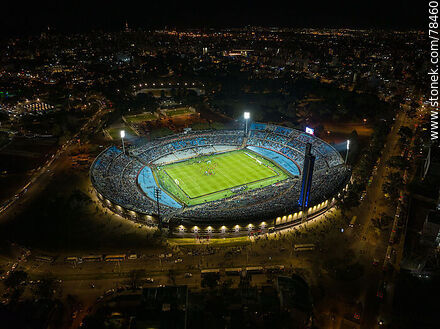 Vista aérea del Estadio Centenario iluminado en la noche - Departamento de Montevideo - URUGUAY. Foto No. 78460