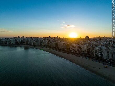 Aerial view of Pocitos beach and promenade at sunset. - Department of Montevideo - URUGUAY. Photo #78640