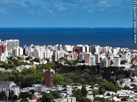 Aerial view of the city of Montevideo on the Rio de la Plata - Department of Montevideo - URUGUAY. Photo #78711