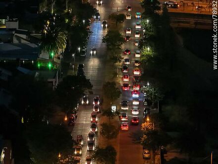 Aerial photo of automobiles on 26 de Marzo Street at night. - Department of Montevideo - URUGUAY. Photo #78932